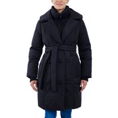 Anne Klein Coats Anne Klein Women's Bibbed Belted Trench Puffer Coat Black