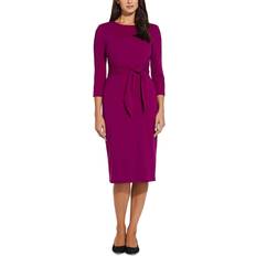 Plus size pink dresses Adrianna Papell Women's Tie-Front 3/4-Sleeve Crepe Knit Dress Wildberry