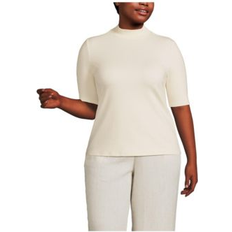 Lands' End Clothing Lands' End Plus Elbow Sleeve Wide Rib Mock Fresh ivory 2X