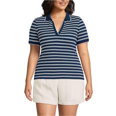 Lands' End Polo Shirts Lands' End Plus Short Sleeve Polished Rib Polo Deep sea navy dual stripe 3X