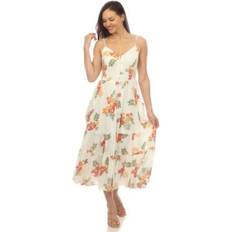 Florals - Women Clothing White Mark Women's V-Neck Floral Print Dress, Cream