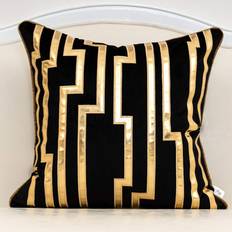 Leather Pillows striped case, insert not Cushion Cover Black (50.8x50.8)