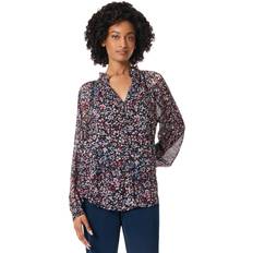 High Collar Blouses Jones New York Women's Printed Ruffled Peasant Top Black