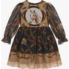 Brown Dresses Patachou Girls Black Chiffon Horse Print Dress