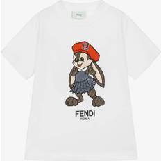 Fendi Girls White Cotton Rabbit T-Shirt