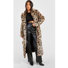 Leopard Coats boohoo Womens Petite Belted Leopard Faux Fur Maxi Coat Multi