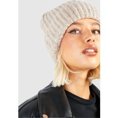 Beanies boohoo Womens Soft Ribbed Knit Beanie Beige One
