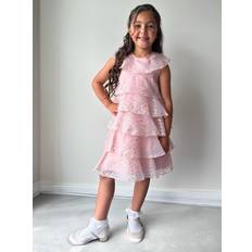 Chi Chi London Kids' Tiered Sparkle Dress, Pink/Silver