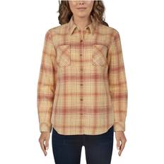 Natural Reflections Acid-Wash Plaid Long-Sleeve Shirt for Ladies Egret Plaid