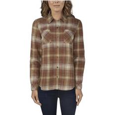 Natural Reflections Acid-Wash Plaid Long-Sleeve Shirt for Ladies Cappuccino Plaid