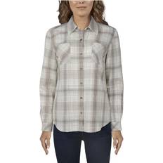 Natural Reflections Acid-Wash Plaid Long-Sleeve Shirt for Ladies Wheat Plaid