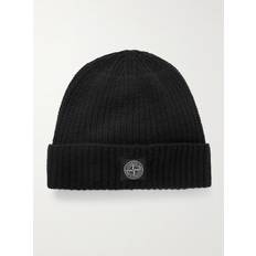 Stone Island Men Beanies Stone Island Logo-Appliquéd Ribbed Wool Beanie Men Black