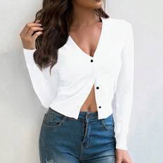 Shein Solid Button Front Crop Cardigan For Dailywear