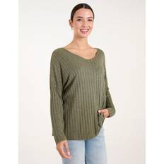 One Size - Women Jumpers Blue Vanilla V-Neck Ribbed Jumper ONE KHAKI