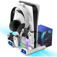 Gaming Accessories Fosmon Planet, PS5 Stand and Cooling Station with RGB LED Light Dual Charging Station for DualSense/Edge Controller