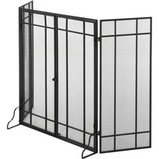 Homcom Fireplace Accessories Homcom 3-Panel Metal Fireplace Screen Foldable Steel Spark Guard with Magnetic Doors Black