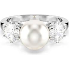 Swarovski Rings Swarovski Crystal Pearl, Round Cut, White, Rhodium Plated Matrix Ring Silver