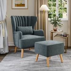 LivingAndHome Suede Wingback Armchair