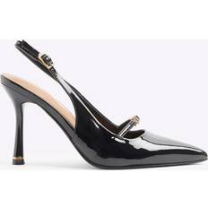 River Island Womens Black Patent Strap Heeled Court Shoes