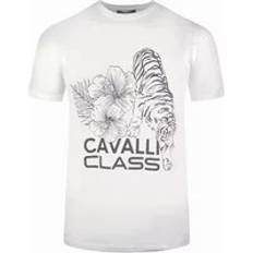 Roberto Cavalli Men's Class Floral Tiger Design White T-Shirt 40/Regular