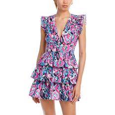 Aqua Short Dresses Aqua V Neck Ruffled Mini Dress 100% Exclusive Blue/Pink Multi