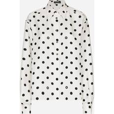 Dolce & Gabbana Women Shirts Dolce & Gabbana Polka-dot Print Silk Twill Shirt White