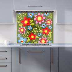 Red Splash Guards Warren Reed Blue Flowers Kitchen Splash Guard