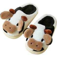 Multicolored Indoor Shoes Cartoon Cow Cotton Slippers - Black