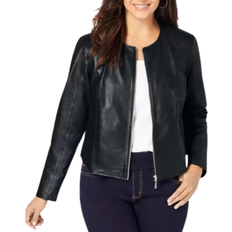 Jessica London Clothing Jessica London Collarless Leather Jacket Plus Size - Black