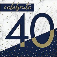 Creative 40th birthday party napkin navy blue & gold age 40 paper napkins serviettes x 16