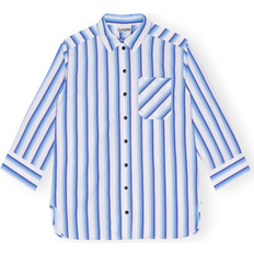 Ganni Woman Shirts Ganni Striped Cotton Oversized Shirt - Silver Lake Blue