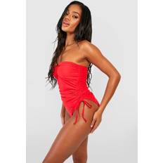 boohoo Womens Ruched Bandeau Bathing Suit Red