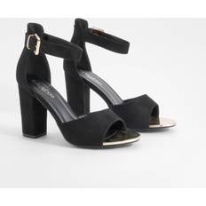 Beige Heels & Pumps boohoo Wide Fit Buckle Detail 2 Part Block Heels - Black