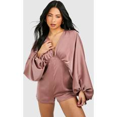Bronze - Women Jumpsuits & Overalls boohoo Petite Matte Satin Extreme Sleeve Playsuit - Orange