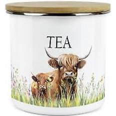 Home Tea, 600ml Highland Cow & Calf Tea Coffee Sugar Canisters Country Farm Kitchen Container