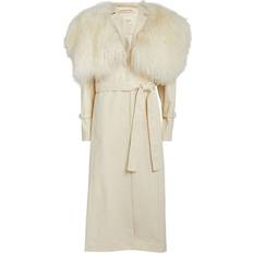 LaPointe Shearling-Trim Trench Coat ivory