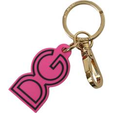 Wallets & Key Holders Dolce & Gabbana Pink Rubber Gold Tone Metal DG Logo Keyring Keychain