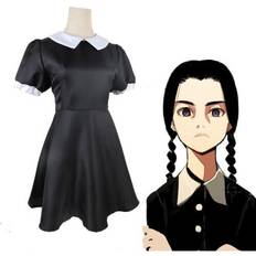 Fat Cat Dress B, Kids 150 Wednesday Addams Fancy Dress Costume Adult Ladies Girls Party Cosplay Outfit Wig Black