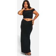 Golf - Women Skirts boohoo Womens Plus Double Slinky Dropped Shoulder Top & V Waistband Maxi Skirt Co Ord Black