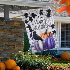 Silver Flags & Accessories Northlight Pumpkins and Crow Happy Halloween Outdoor House Flag