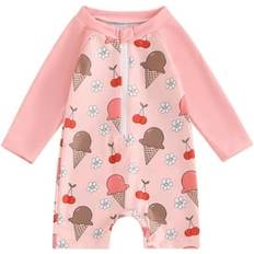 Swimwear Suealasg Sold by: Yoummi, Toddler Baby Girl One-Piece Swimsuit Long Sleeve Ice Cream Print Rash Guard Swimwear Bathing Suit 6M 1T 2T 3T 4T Kids Girls Summer Beachwear