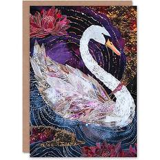 Black Cards & Invitations ARTERY8 Magical swan artwork enchanted purple pink greeting card birthday him her