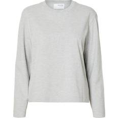 Selected Essential Long Sleeved Boxy T-shirt - Light Grey Melange