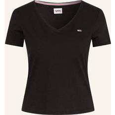 Tommy Jeans Hilfiger Slim fit logo v-hals dame t-shirt Sort