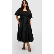 Women Dresses on sale boohoo Womens Plus Tiered Shirred Midaxi Smock Dress - Black