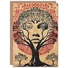 Beige Party Supplies ARTERY8 Face in Trees Mystic Mother Earth Hippy Tribal Greeting Card Birthday Beige One Size