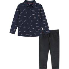 Multikleur Overhemden Andy & Evan Soft Knit Holiday Sharks Button-Down Shirt, Navy Blue Black Multicolor, 5Y Maisonette