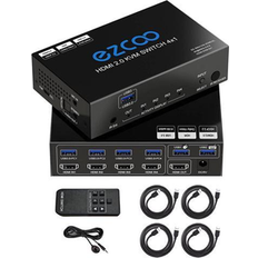 KVM Switches Fantec USB 3.0 KVM Switch HDMI 4 Computer 1 Monitor 4K 60Hz SPDIF L/R Extractor- USB Switch for Keyboard Mouse Printer Mac Windows 4 Port HDMI Switch 4x1