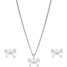 Jon Richard Bow Earrings and Pendant Set - Silver/Transparent