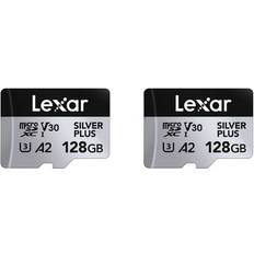 LEXAR microSDXC Memory Cards LEXAR Silver Plus 128GB UHS-I V30 205MB/s microSDXC Twin pack Sliver